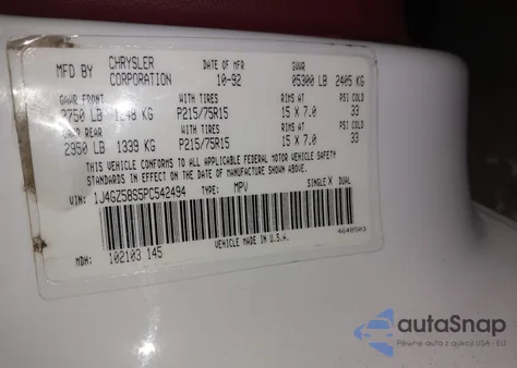 1993 Jeep Grand Cherokee Laredo z USA, uszkodzony, nr VIN 1J4GZ58S5PC542494